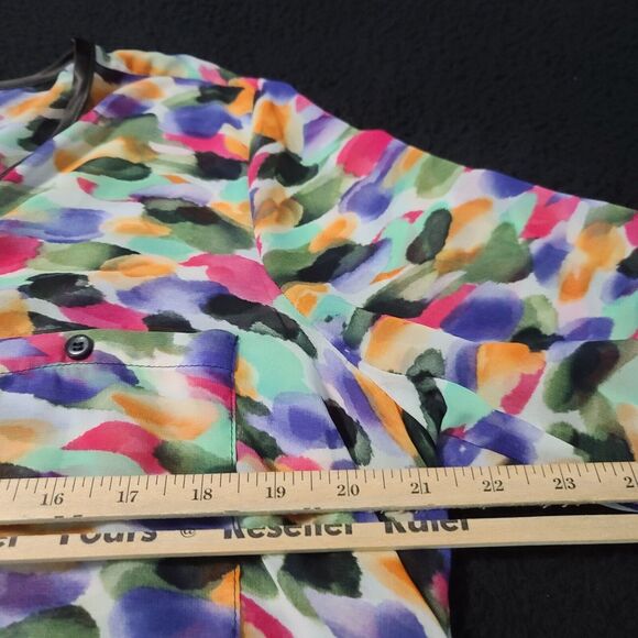 From The Heart Womens Button Up Sheer Blouse Multicolor Size M 100% Polyester - Picture 5 of 12